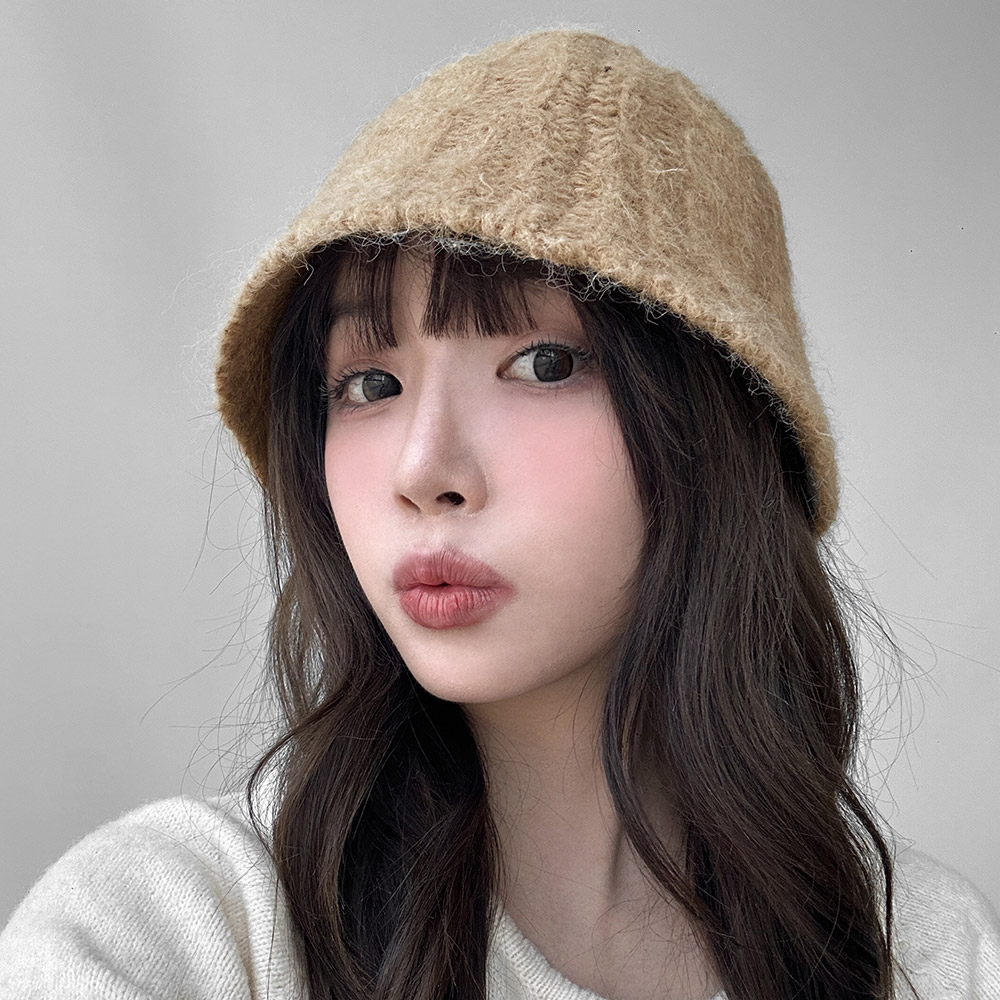 모헤어 꽈배기 니트 버킷햇 여성 겨울 니트모자 벙거지 - 상세 이미지 5