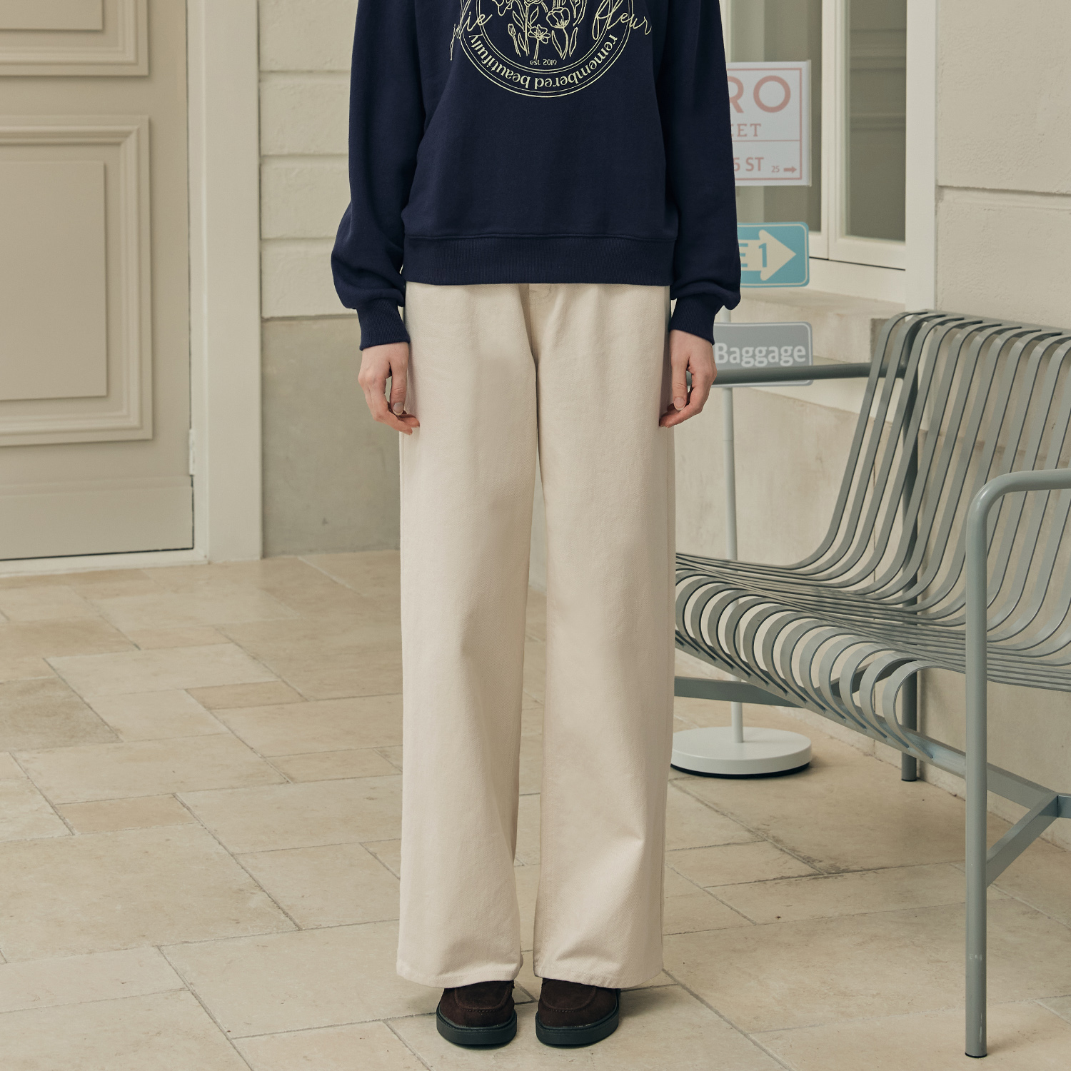 [제로스트릿] 코튼 와이드 데님 팬츠 COTTON WIDE DENIM PANTS / CREAM - 상품 이미지