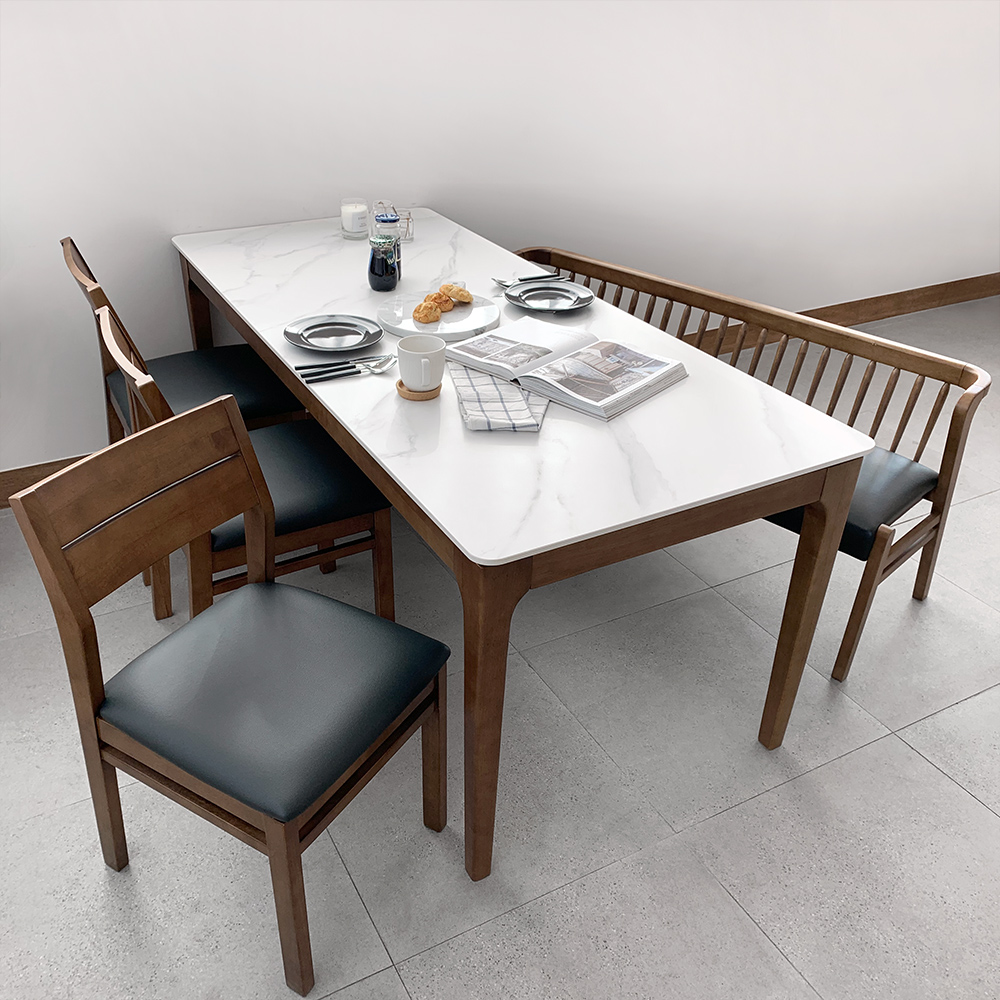 키마 6인용 원목 포세린 세라믹 식탁세트 식탁+의자3+등받이벤치1, 1800mm, 그레이