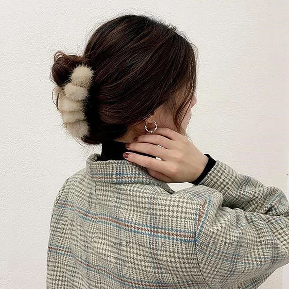 밍크 페이크퍼 헤어 악세서리 겨울 여성 올림머리 클립 백 해드 집게핀 - 상세 이미지 3