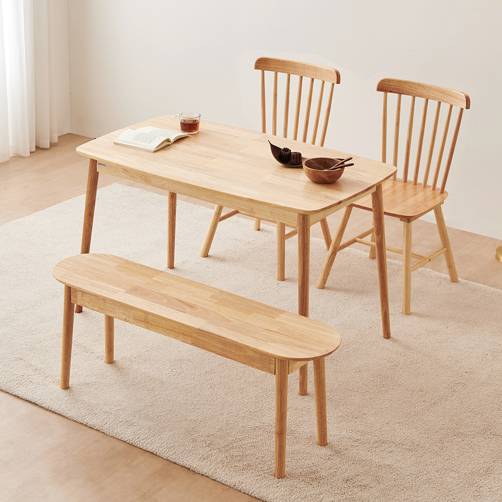 동서가구 로든 고무나무 원목 식탁세트 식탁+의자2+벤치1, 1200mm, 내추럴