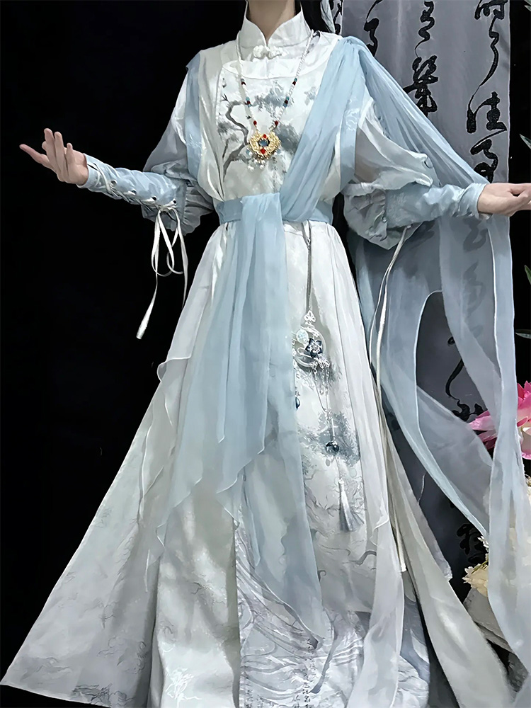 선녀복 연극 영화 사극 촬영의상 할로윈 코스튬 외투+셔츠+벨트+숄 XS 151-156cm - 메인 이미지