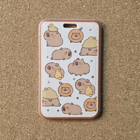 힐링템 카피바라와 아기오리 패턴 사원증 카드지갑 카드홀더 학생증 케이스