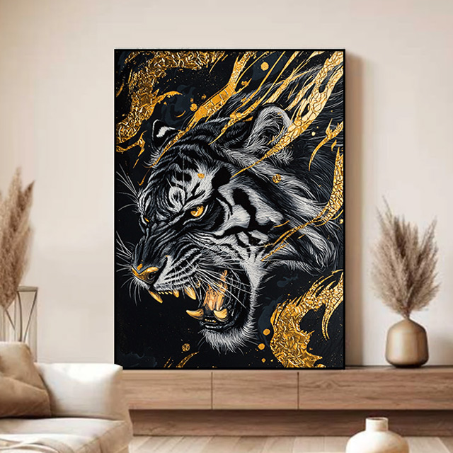 돈들어오는 황금 호랑이 그림 액자 대형 캔버스 거실 인테리어 포스터 - 상세 이미지 3