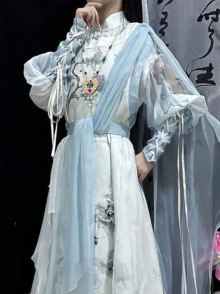 선녀복 연극 영화 사극 촬영의상 할로윈 코스튬 외투+셔츠+벨트+숄 XS 151-156cm - 상세 이미지 3