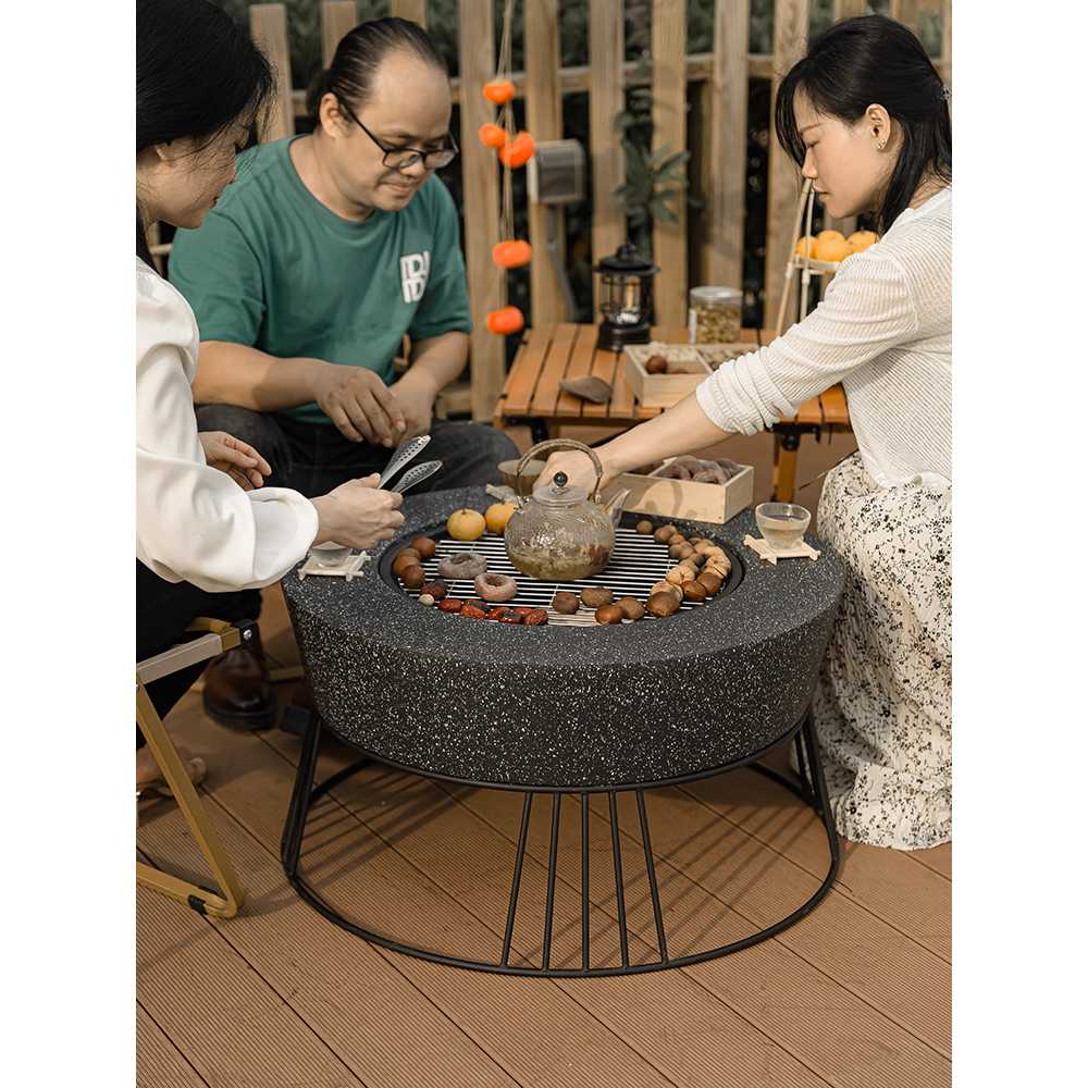 야외용 돌 화로대 바비큐 캠프파이어 전통 조리 화덕 소형 회색 지름 49.5 높이 31 - 상세 이미지 4