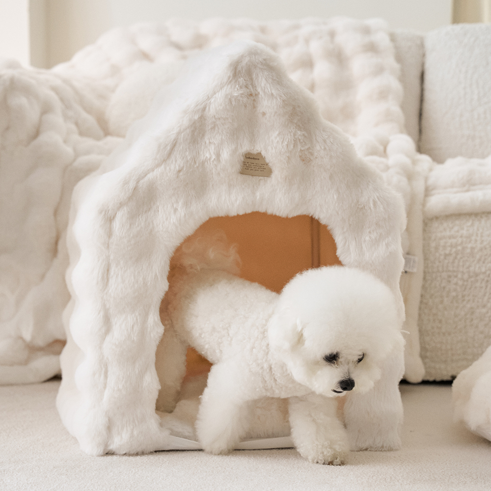 몽글몽글 밍크 라떼 고양이 강아지집 애견 텐트 펫 하우스 동굴 방석 세트 숨숨집 소형견
