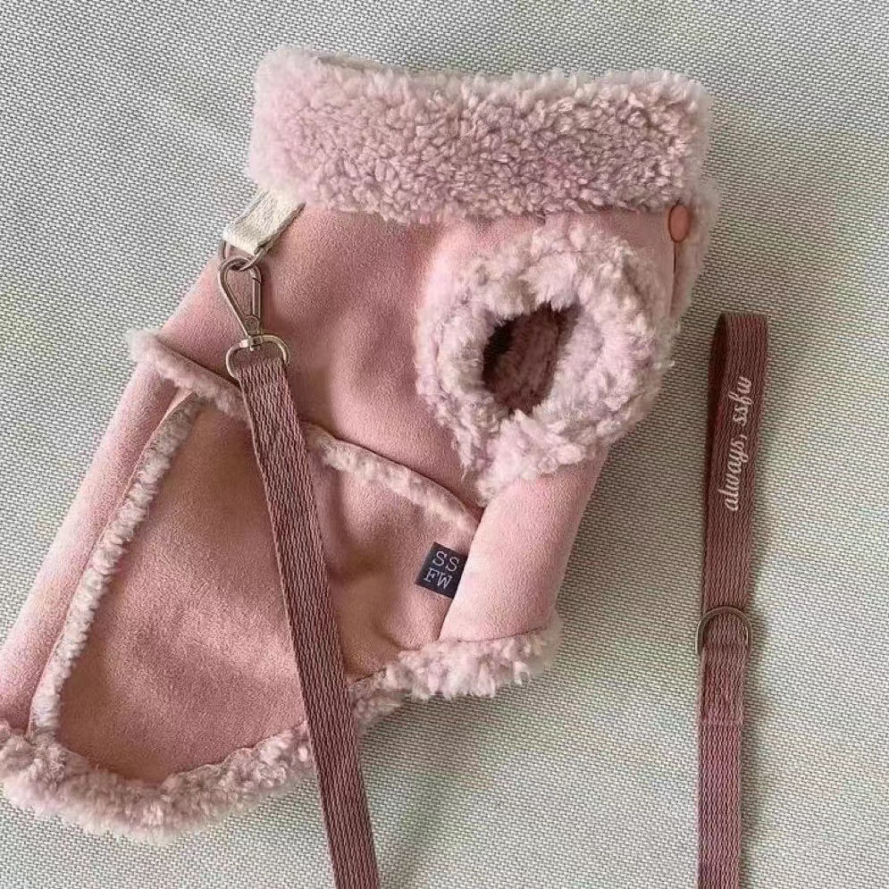 강아지 무스탕 애견무스탕 겨울옷 하네스 조끼 아우터 소형견 자켓 고양이 의류 - 상세 이미지 3