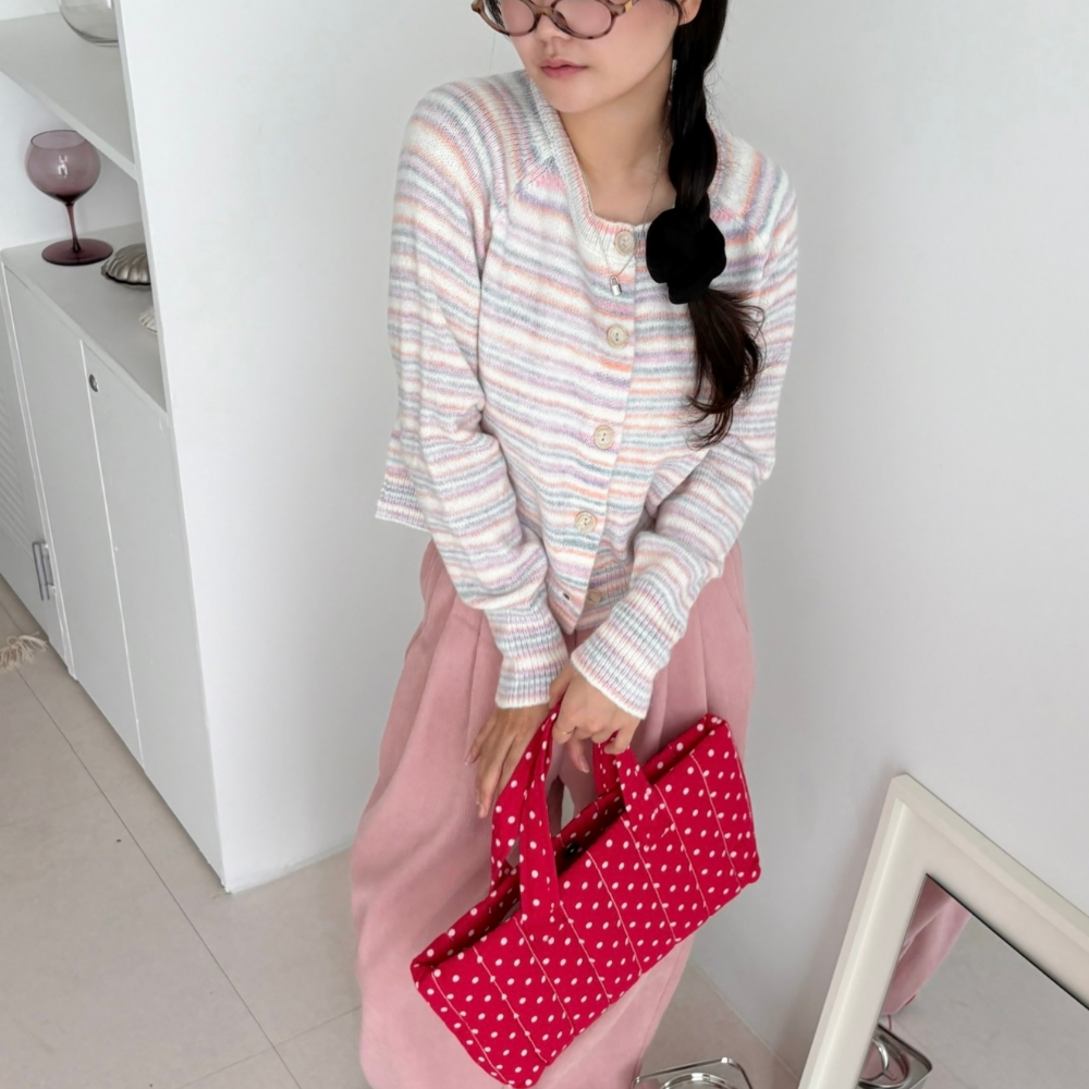 알파카가디건 배색가디건 핑크카디건 - 상세 이미지 4