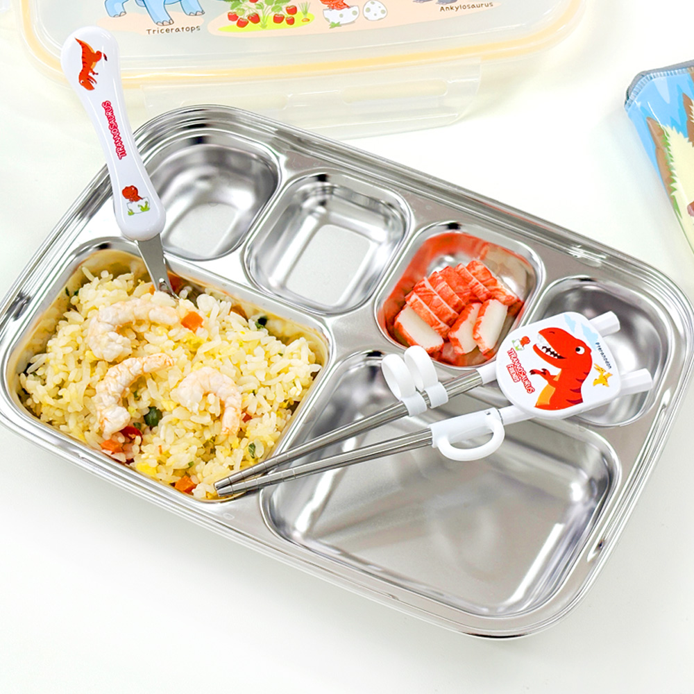 키친유 티라노 스텐 유아수저 젓가락 케이스 세트 공룡 캐릭터 어린이 숟가락 어린이집 준비물