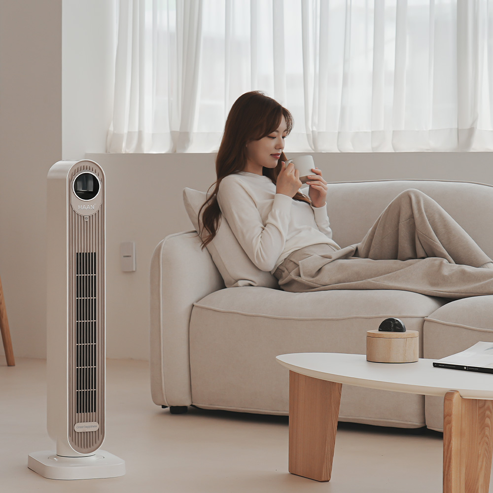 한경희 초저소음 스마트PTC 타워형 온풍기 전기히터 HAAN-P7000a 베이지 이미지 6