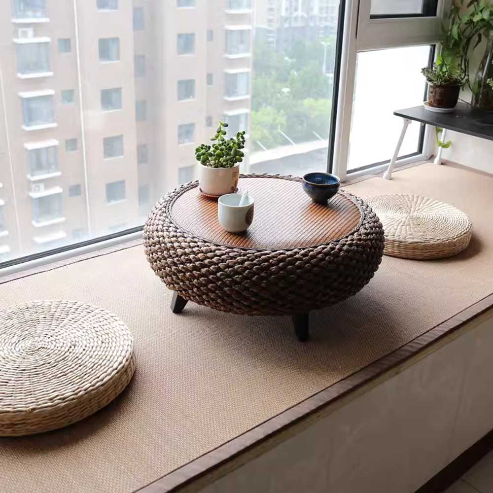 라탄 좌식테이블 원형 디자인 감성 거실 인테리어 원목색 소형 테이블 (50cm 25cm) - 상세 이미지 4