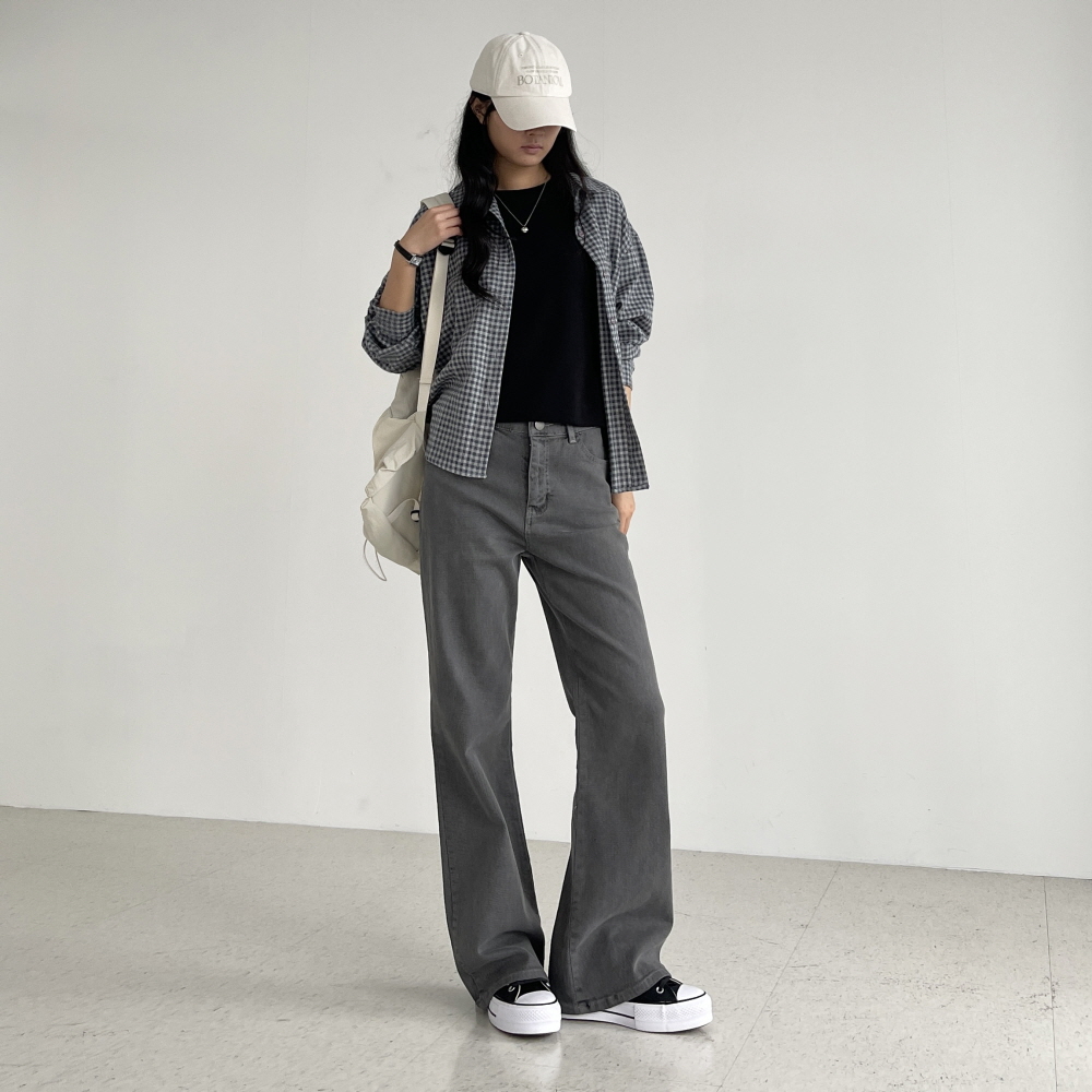 여성면바지 히든밴딩 스판 부츠컷 봄 가을 크림색 그레이 브라운 라드피그먼팬츠 - 상세 이미지 4