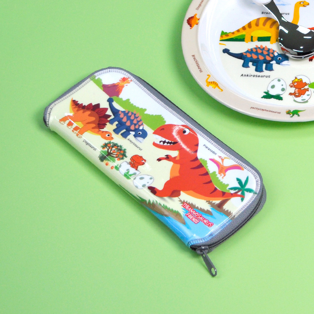 키친유 티라노 스텐 유아수저 젓가락 케이스 세트 공룡 캐릭터 어린이 숟가락 어린이집 준비물