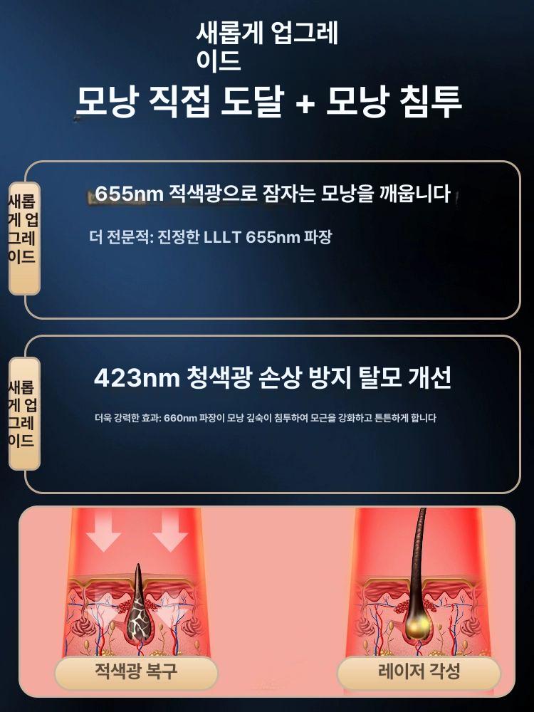두피마사지기 전동 두피 마사지 빗 레드 블루 라이트 헤어케어 브 탈모치료기 두피관리기 탈모관리기 레이저탈모 - 상세 이미지 3