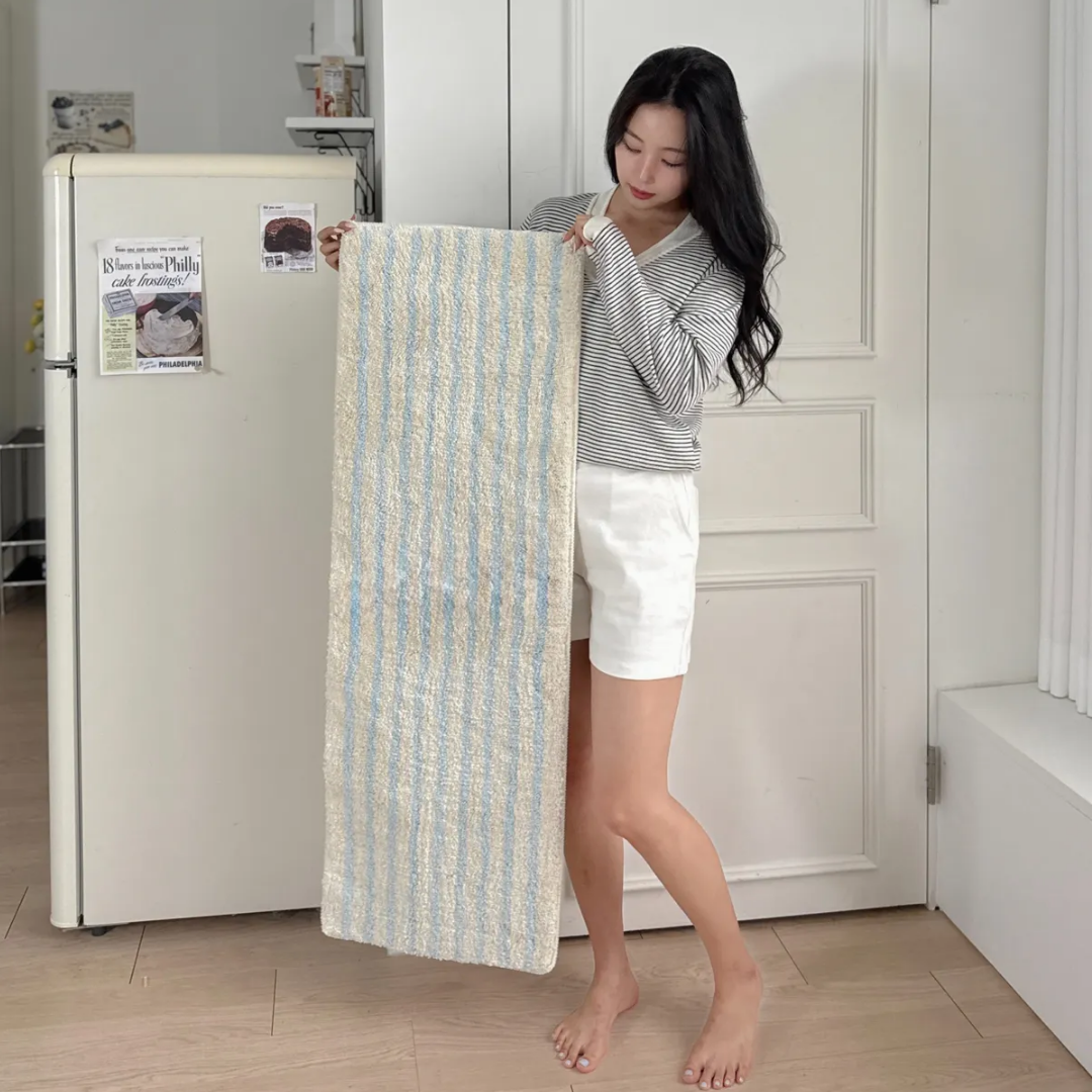 디아르 스트라이프 시밀레 극세사 욕실 주방 화장실 현관 발매트 라이트블루, 40x120cm - 상품 이미지