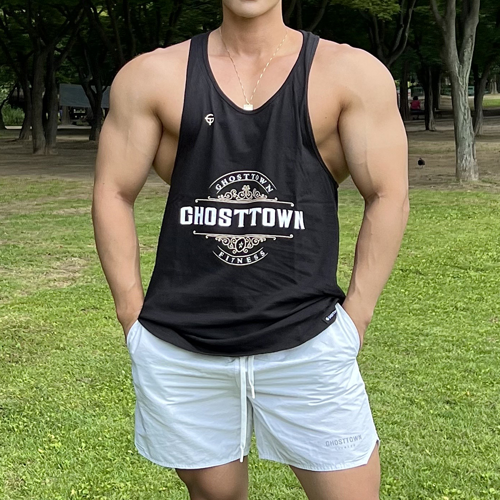 [고스트타운] 스타 에디션 나시 블랙 짐웨어 헬스나시 머슬핏 이미지 6