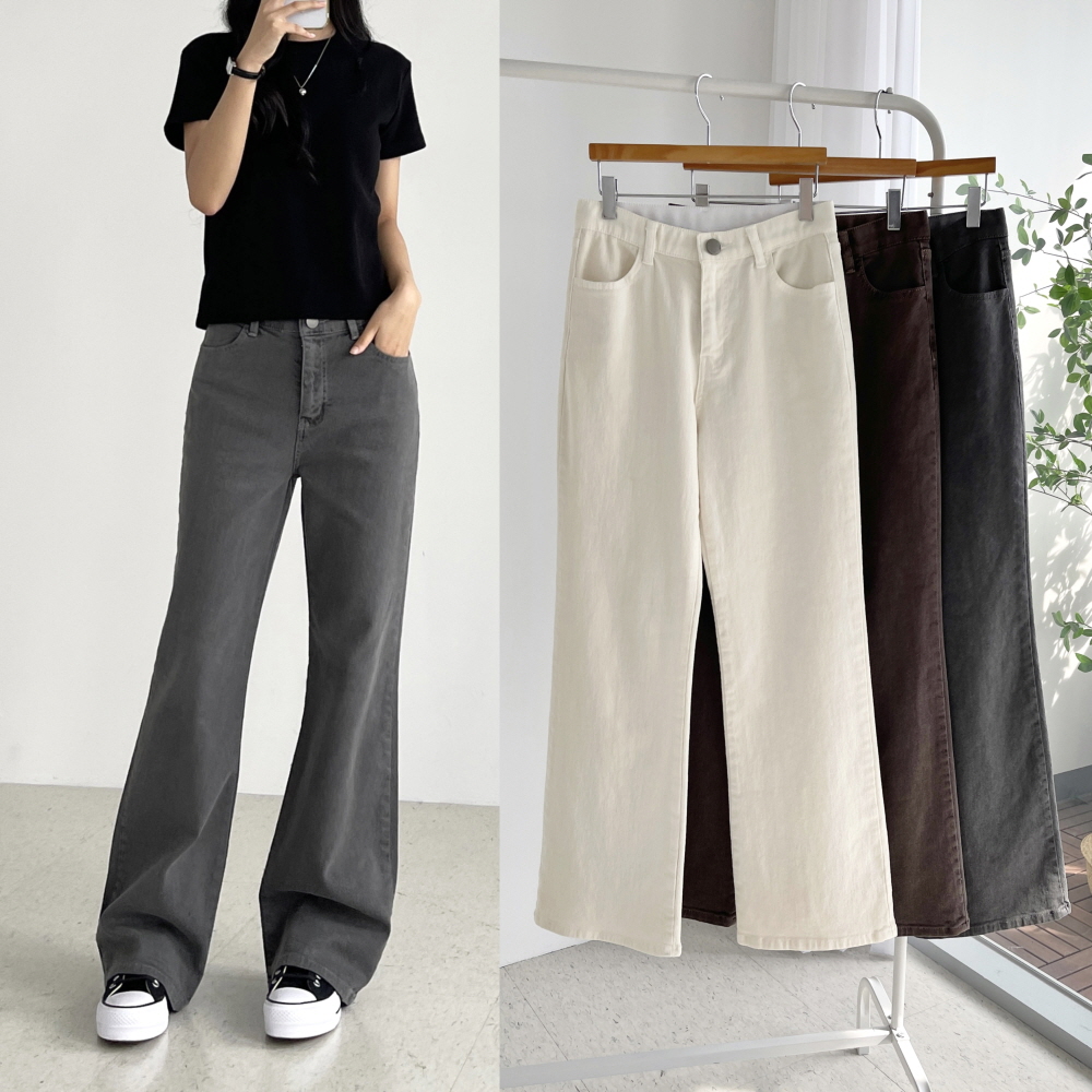 여성면바지 히든밴딩 스판 부츠컷 봄 가을 크림색 그레이 브라운 라드피그먼팬츠 - 상품 이미지