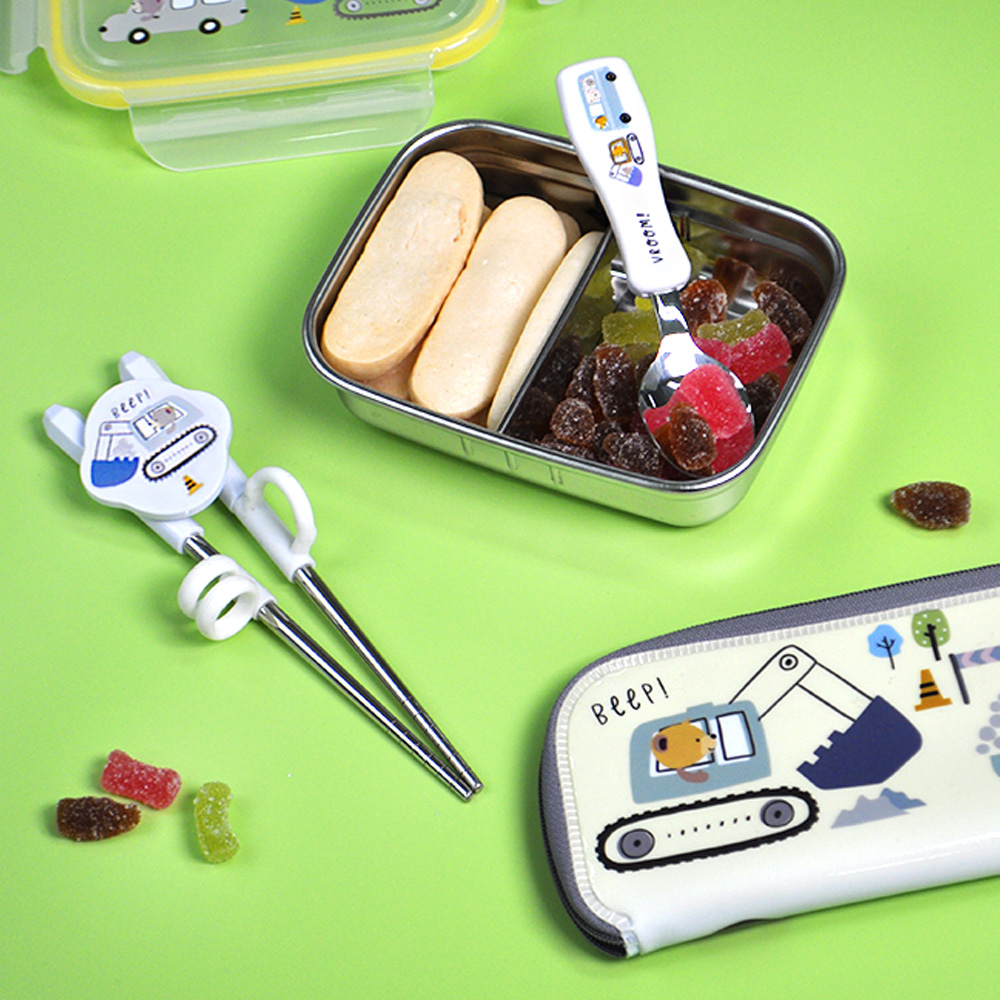 키친유 키즈부릉 포크레인 스텐 아기 수저 젓가락 케이스 세트 이유식 숟가락 어린이집 준비물
