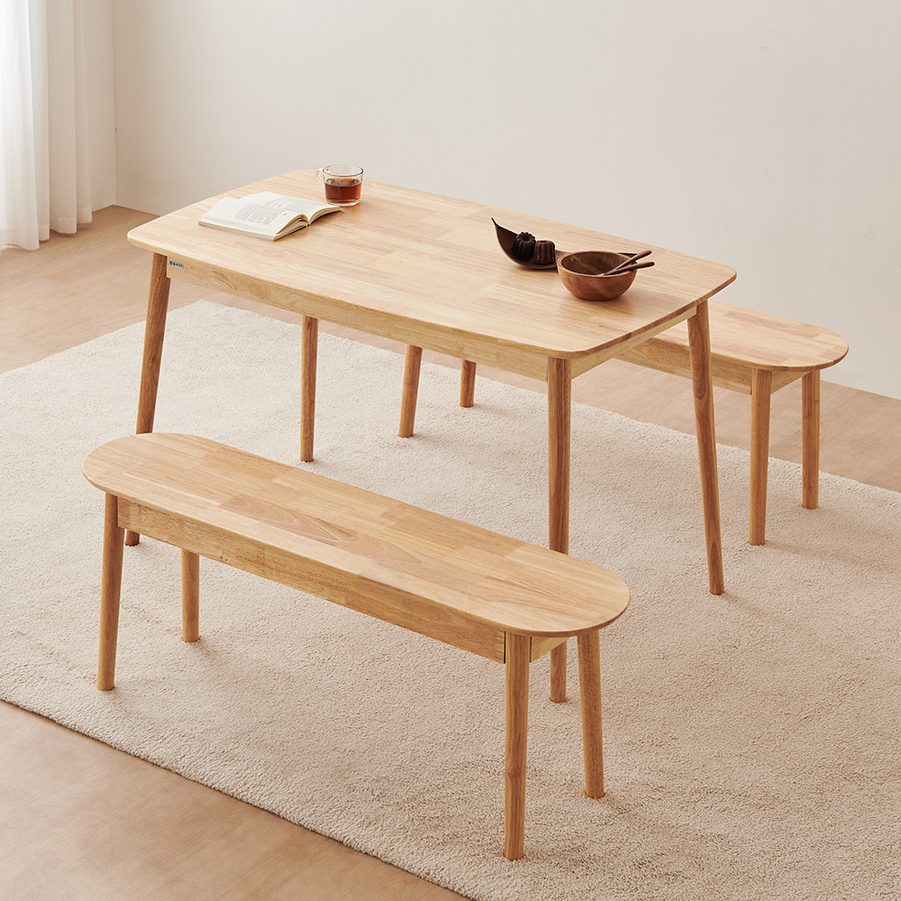 동서가구 로든 고무나무 원목 식탁세트 식탁+벤치2, 1200mm, 내추럴