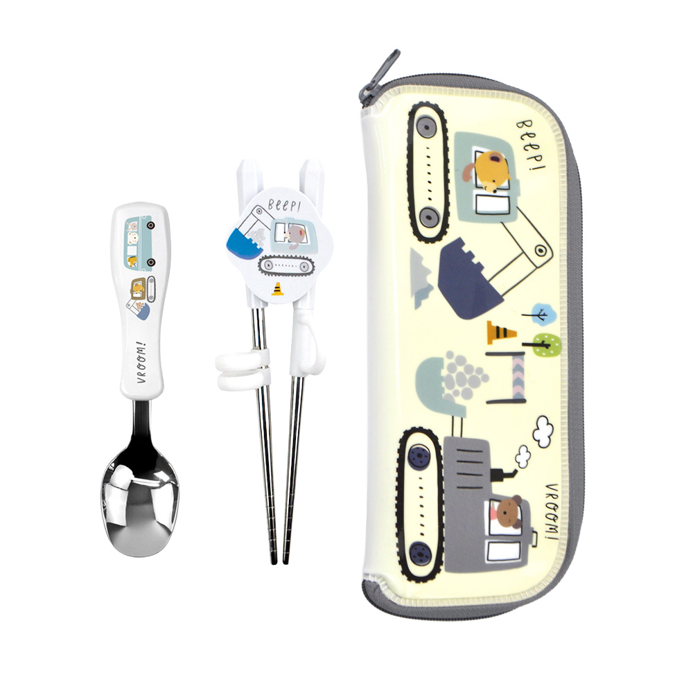 키친유 키즈부릉 포크레인 스텐 아기 수저 젓가락 케이스 세트 이유식 숟가락 어린이집 준비물