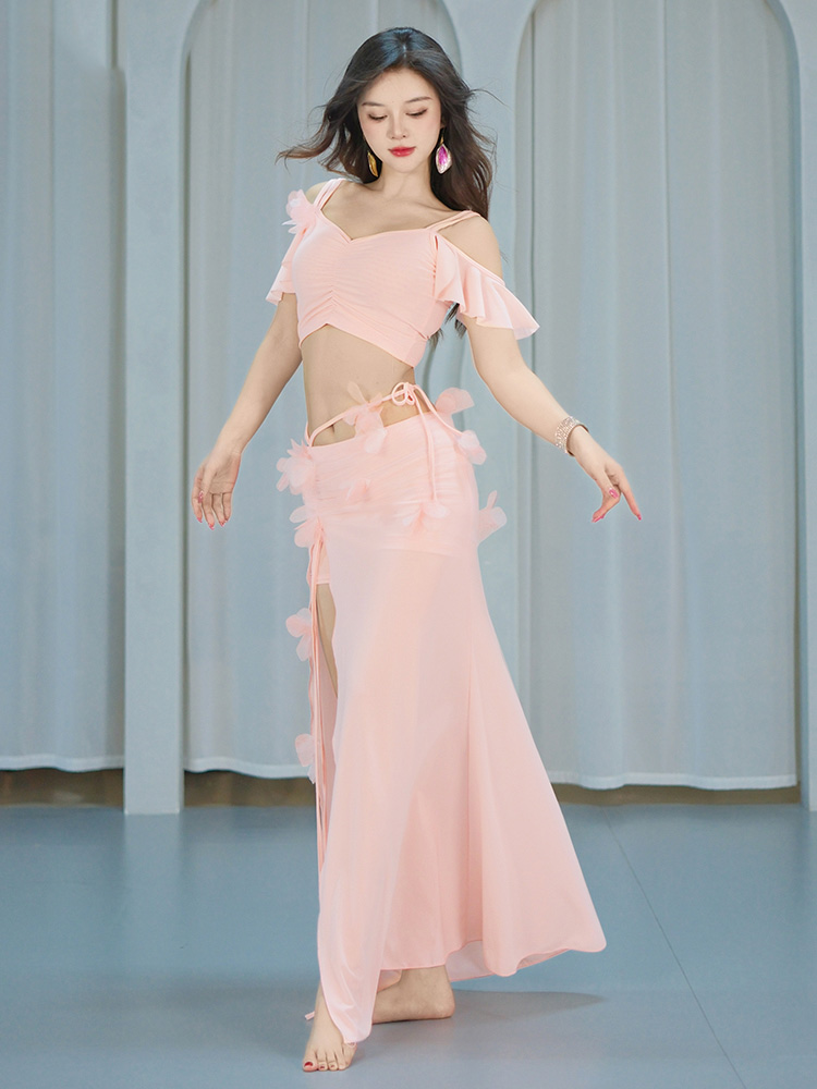 입체 꽃장식 셔링 망사 밸리 라인 댄스복 그린 XL - 상세 이미지 3