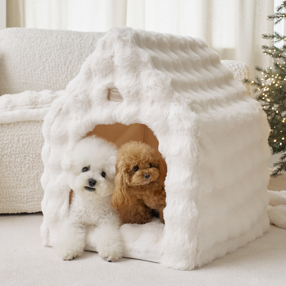 몽글몽글 밍크 라떼 고양이 강아지집 애견 텐트 펫 하우스 동굴 방석 세트 숨숨집 소형견