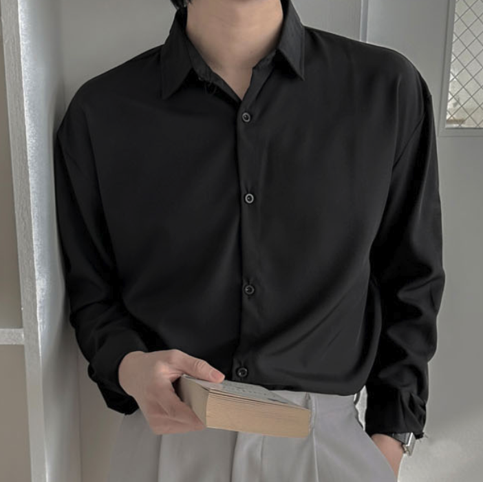 블랙긴팔남방 mz오피스셔츠 남성슬림핏셔츠 - 상품 이미지