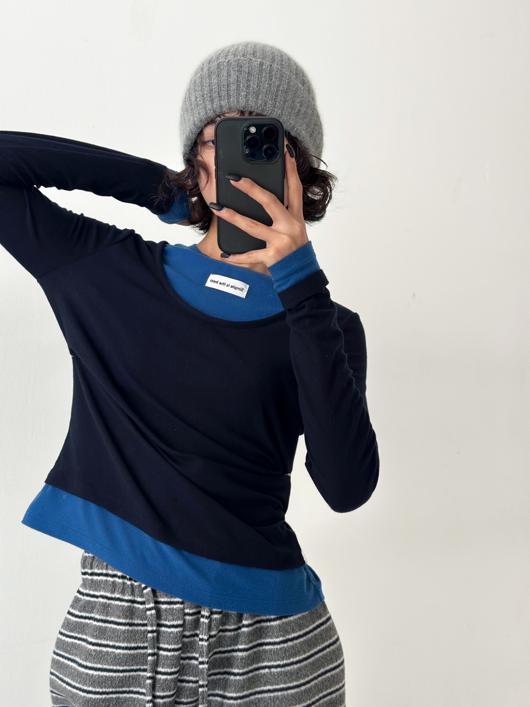 배색 레이어드 이너티 가을 여성 티셔츠 기본 라운드 긴팔티 - 상세 이미지 2
