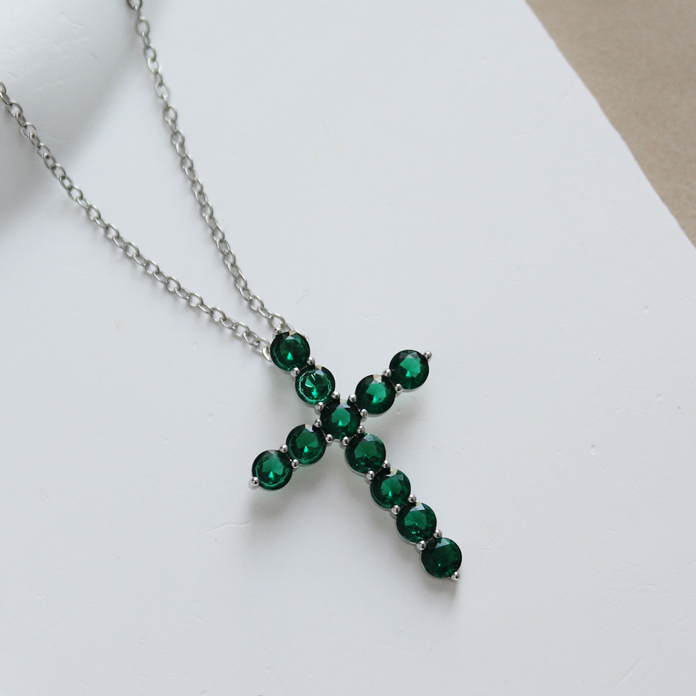 그린 큐빅 십자가 펜던트 목걸이 green cross - 상세 이미지 5