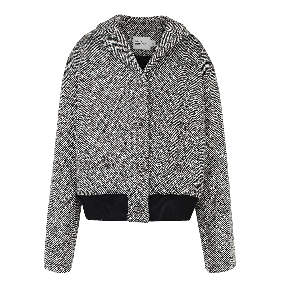 셀프포트레이트 여성 블랙 헤링본 봄버 자켓 AW24-052J-B - 상품 이미지