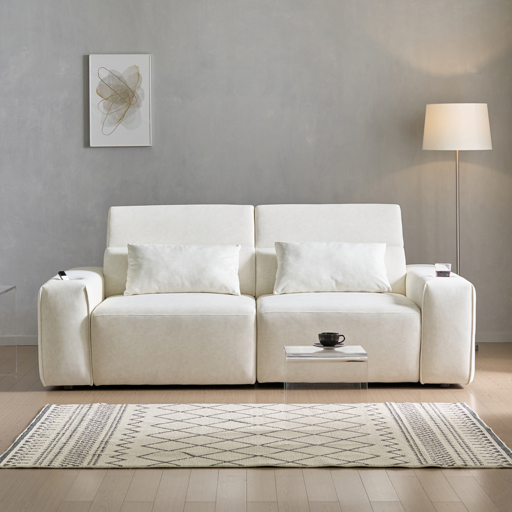 세인트블랑 릴렉시아 슬라이드 모션 아쿠아텍스 리클라이너 확장 패브릭 소파 아이보리, 3인용