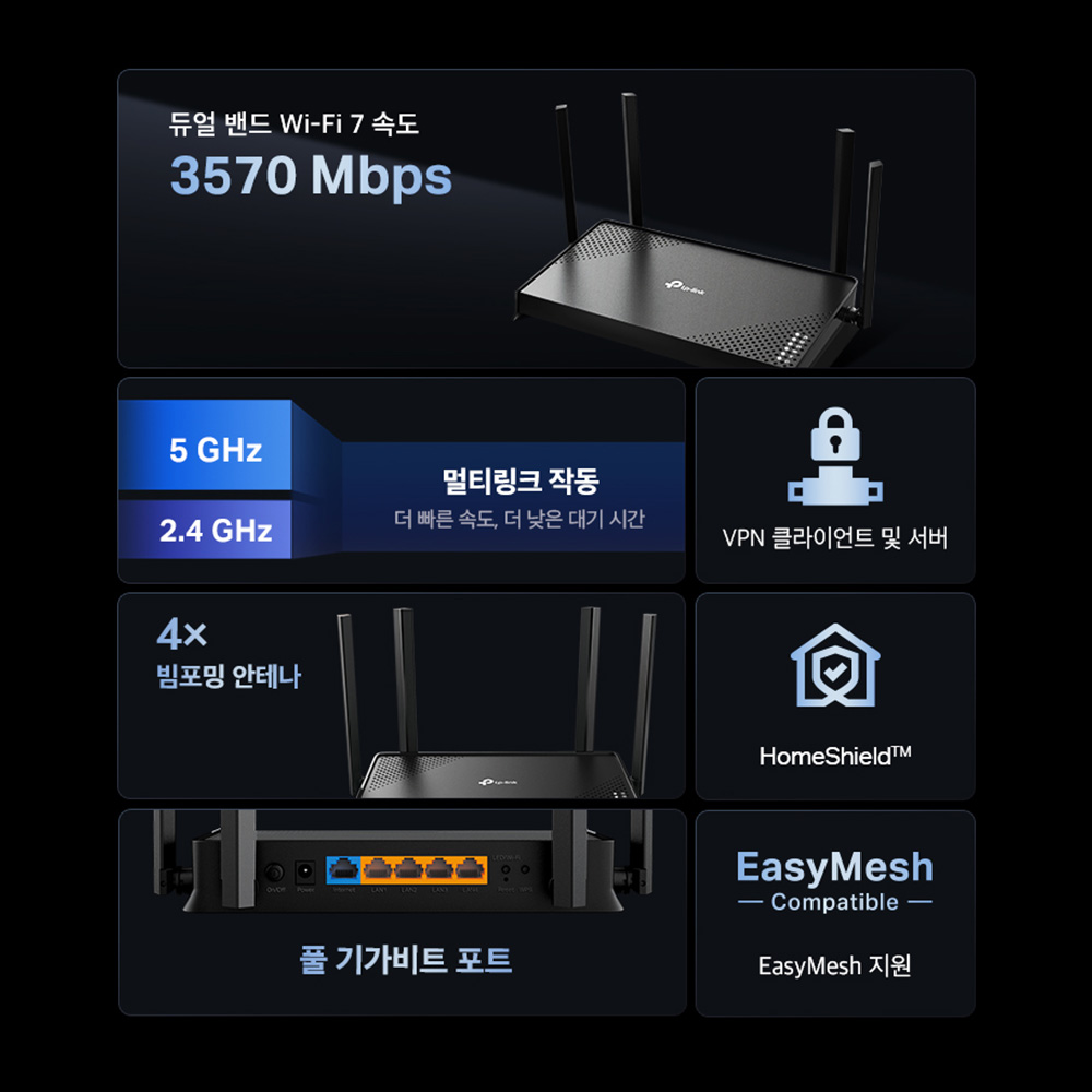 티피링크 Archer BE220 Wi-Fi 7 BE3600 기가비트 와이파이 유무선 인터넷공유기 이미지 8