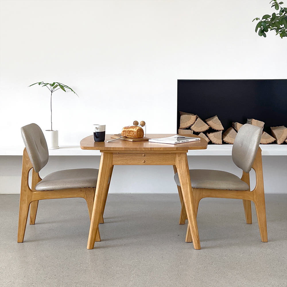 로포텐 올라 원목 2인용 식탁세트 낮은 식탁+의자2, 850mm, 베이지그레이