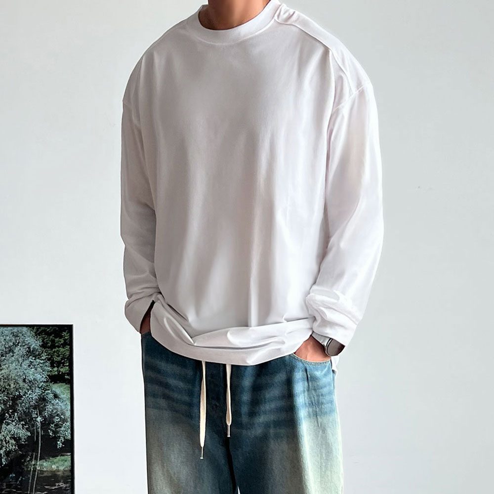 흰색면티 무지긴팔티 오버핏긴팔 어깨넓어보이는옷 USA코튼 - 상세 이미지 2
