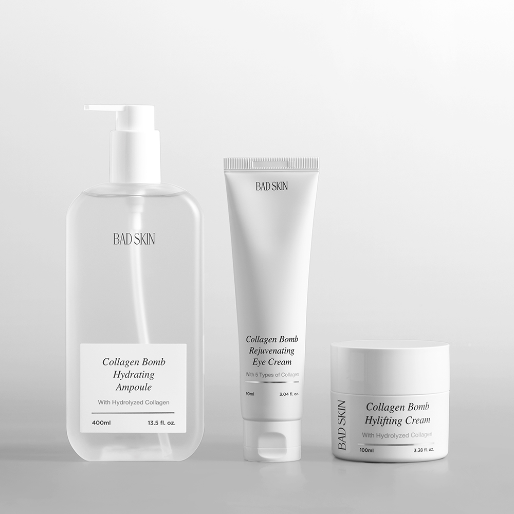 [콜라겐 스킨케어 SET] 배드스킨 콜라겐 폭탄 앰플 400ml + 크림 100ml + 아이크림 90ml - 상품 이미지