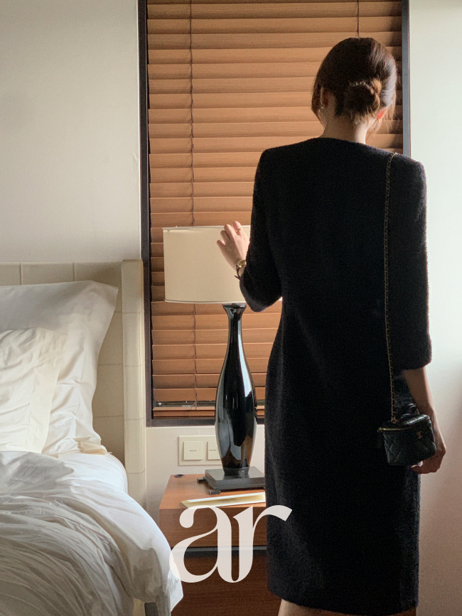 포켓 트위드 H라인 롱 긴팔 원피스 op16224