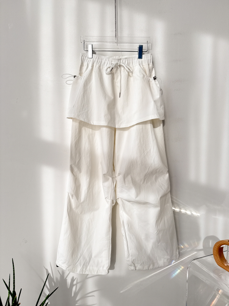 핀턱 카고 레이어드 조거 와이드 스트링 치마바지 - 상품 이미지