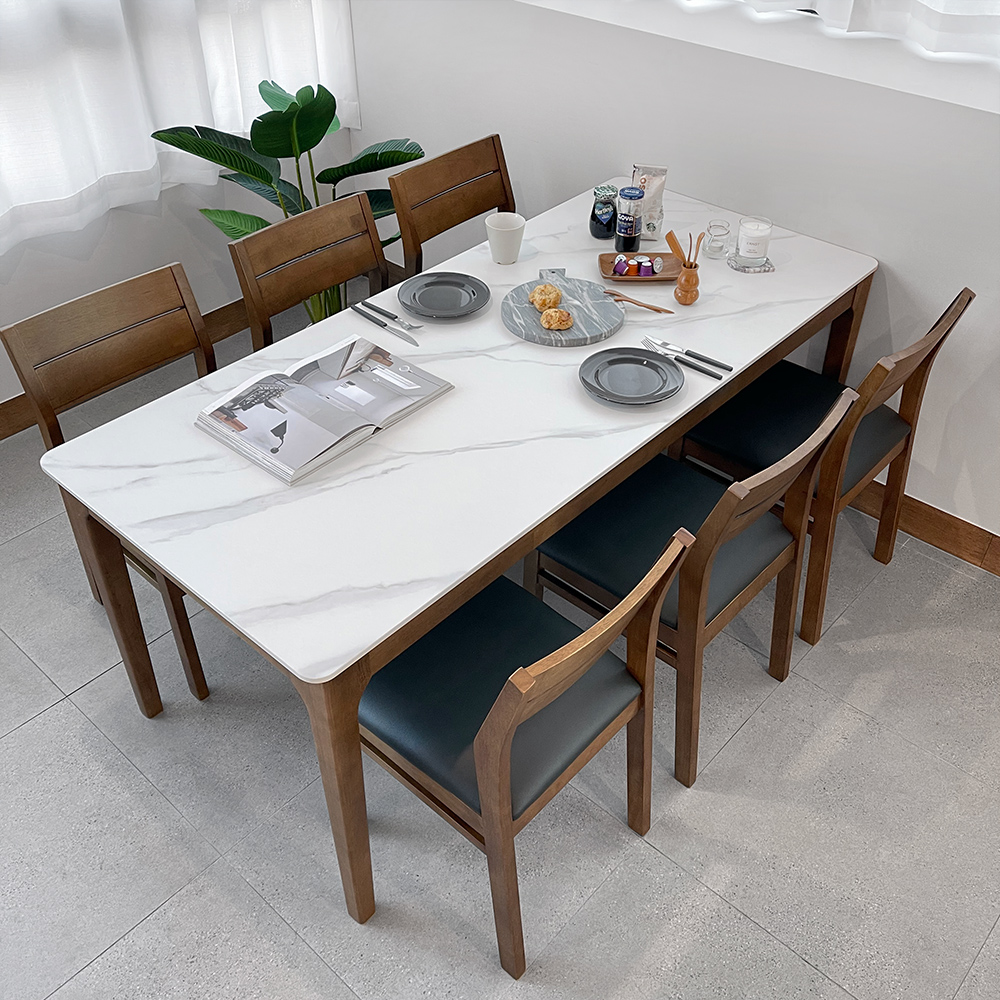 키마 6인용 원목 포세린 세라믹 식탁세트 식탁+의자3+등받이벤치1, 1800mm, 그레이