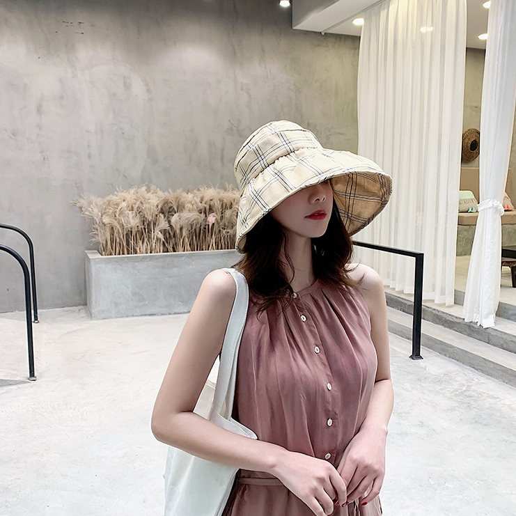 데일리 여름 여성 패션 악세사리 모자 연한체크 돌돌이썬캡 - 상세 이미지 2