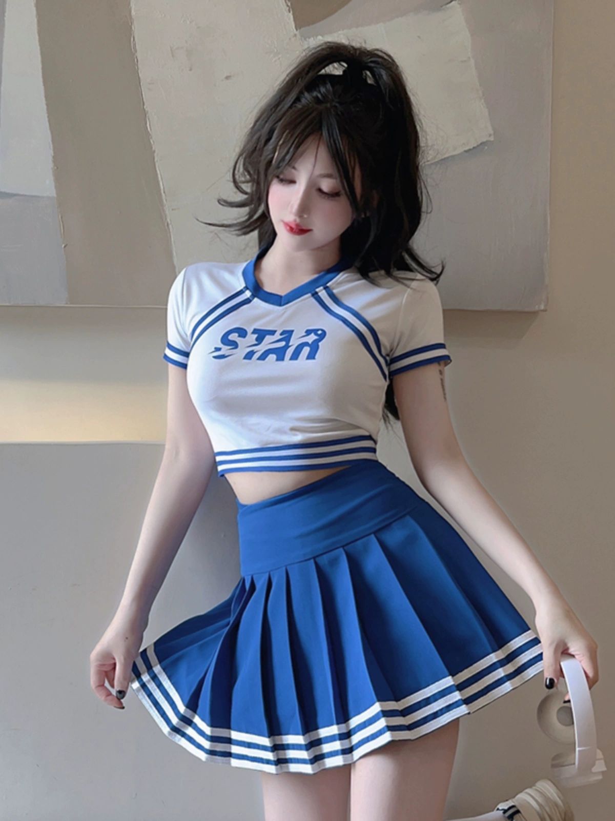 치어리더 의상 유니폼 할로윈 여학생 단체 스팽글 응원단복 민소매 공연 치어리더옷 945 상의 XS - 상세 이미지 4