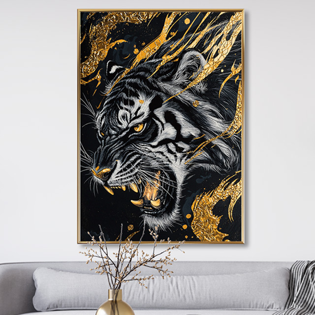 돈들어오는 황금 호랑이 그림 액자 대형 캔버스 거실 인테리어 포스터 - 상세 이미지 2