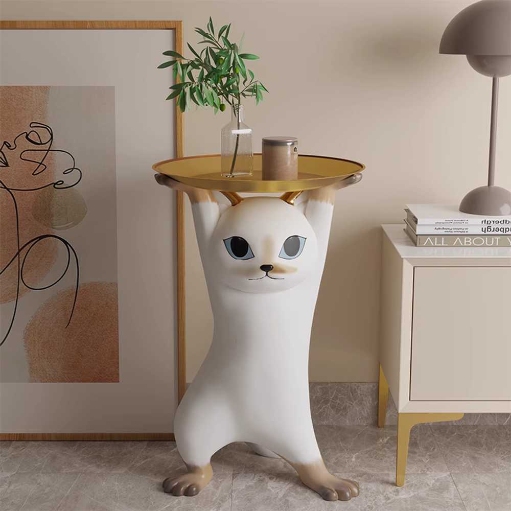 고양이 테이블 거실 사이드 협탁 원형 현관 받침대 62cm - 상세 이미지 2