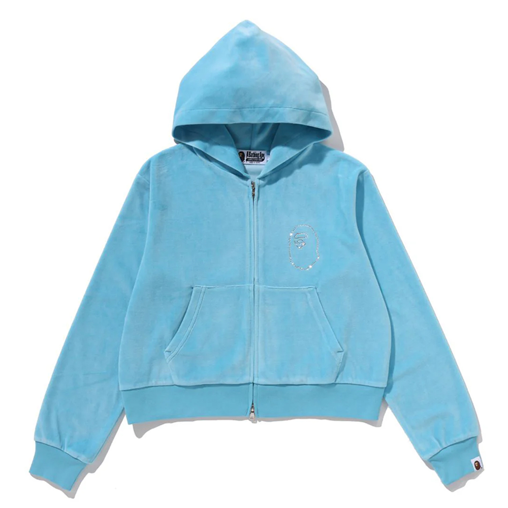 베이프 우먼즈 후드집업 CRYSTAL STONE APE HEAD VELOUR ZIP HOODIE 1L80-215-005 - 메인 이미지