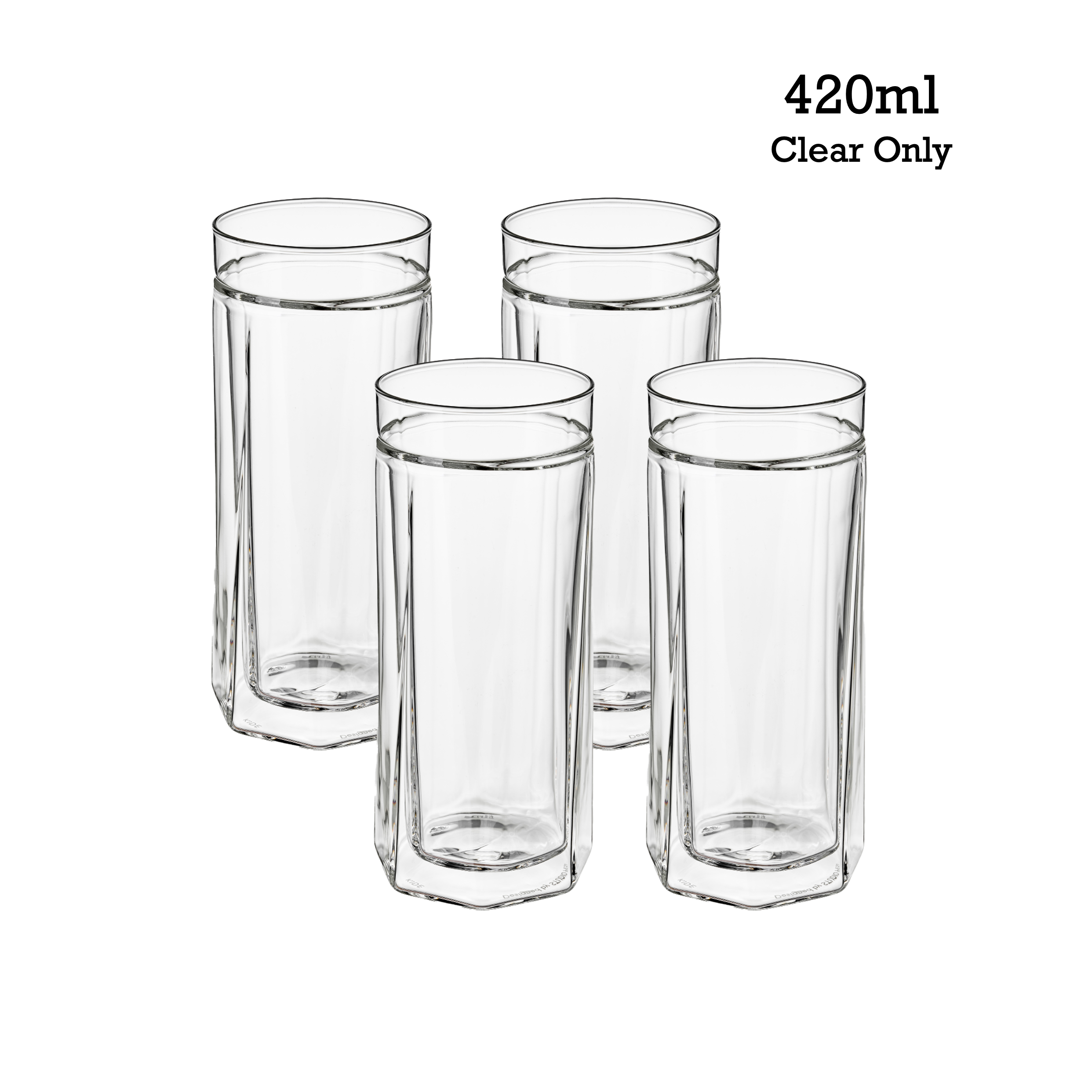 키데 글라스 더블월 결로방지 이중 내열 잔 유리컵 420ml, 4개, 크리스탈 클리어