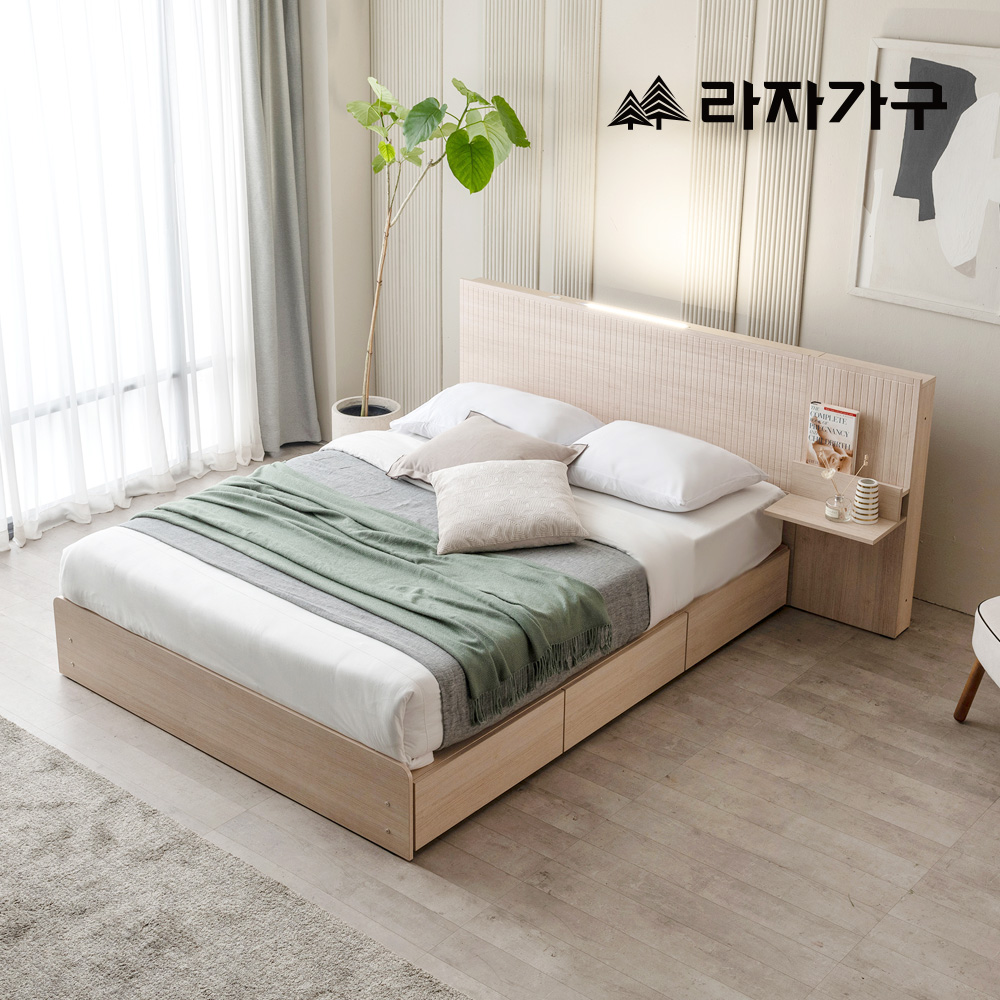라자가구 라무드 LED 서랍형 침대 프레임 벙커 수납 Q + 협탁 2 + 본넬매트 - 상품 이미지