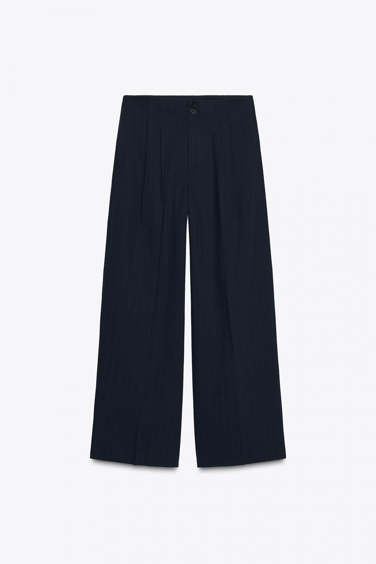 자라 테크니컬 핀스트라이프 와이드 슬랙스 팬츠 3811/260 NAVY BLUE 이미지 6