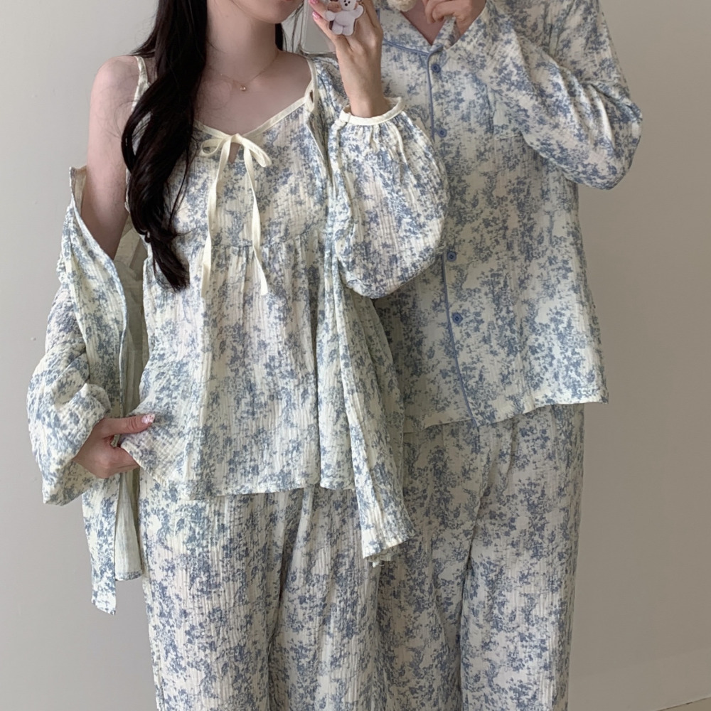신혼부부커플잠옷 요루면잠옷 파자마파티 뜨왈 3피스 나시 홈웨어 세트 - 상세 이미지 2