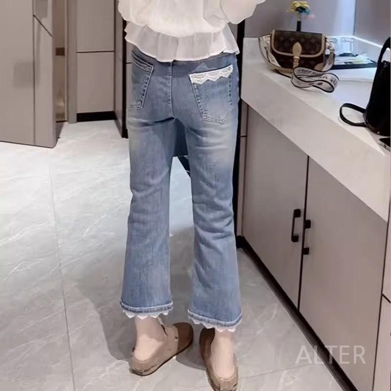 여름 레이스 청바지 키 부츠컷 빅사이즈 여성용 데님 S 40-45kg - 상세 이미지 3