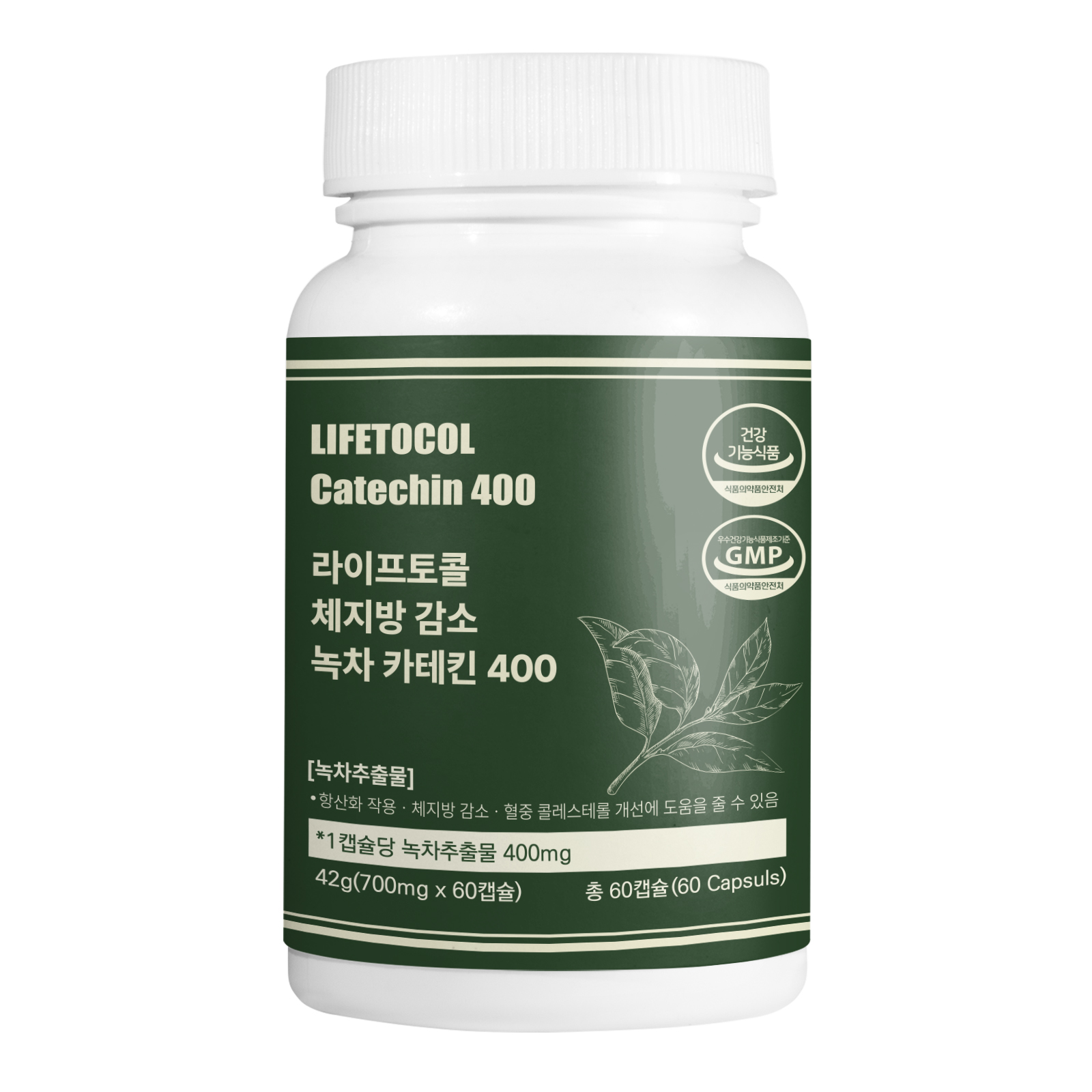 라이프토콜 체지방 감소 녹차 카테킨 400 60캡슐 다이어트 보조제 추출물 EGCG 영양제 - 상품 이미지